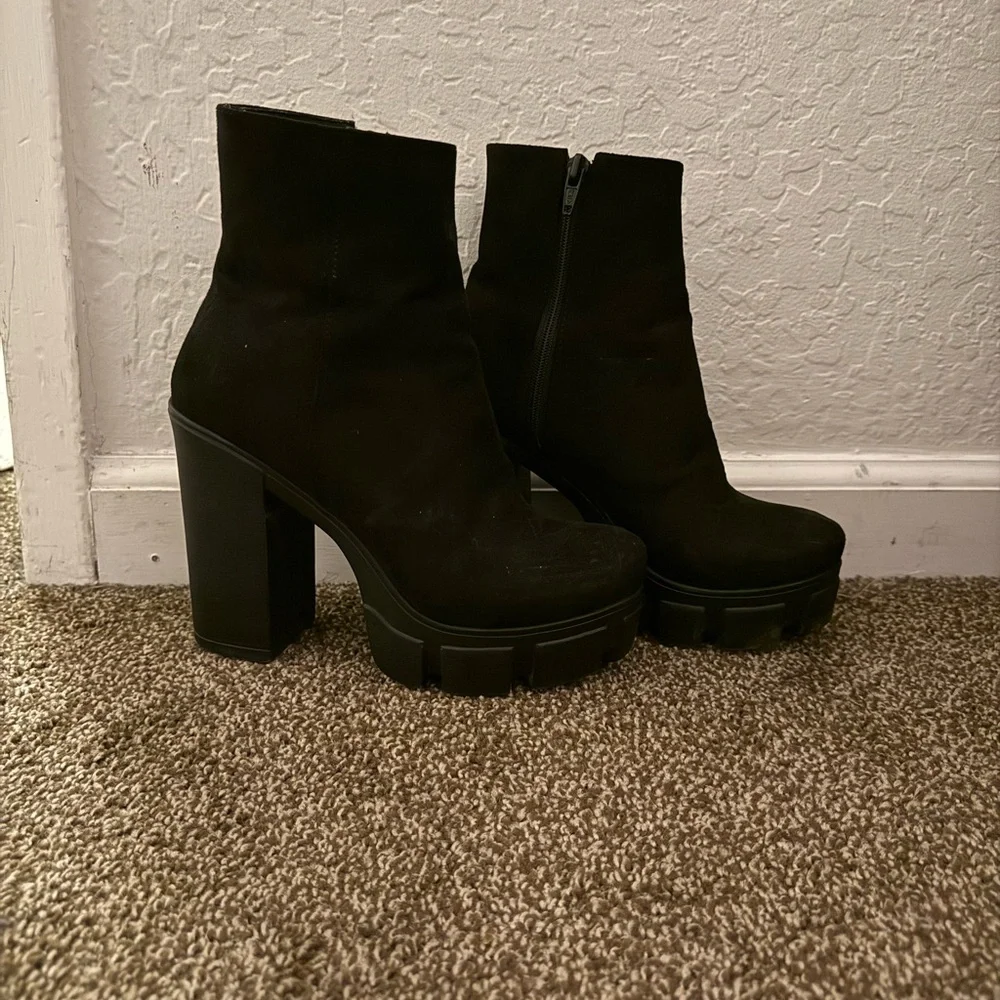 Black Platform Ankle Boots - Picture 1 of 2